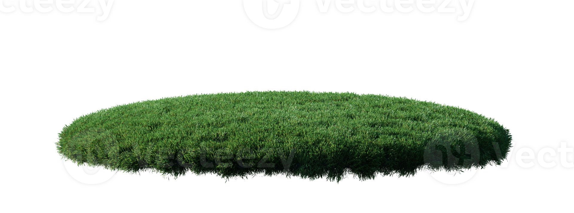 Round surface patch covered with flowers, green or dry grass isolated on white background. Realistic natural element for design. Bright 3d illustration. png
