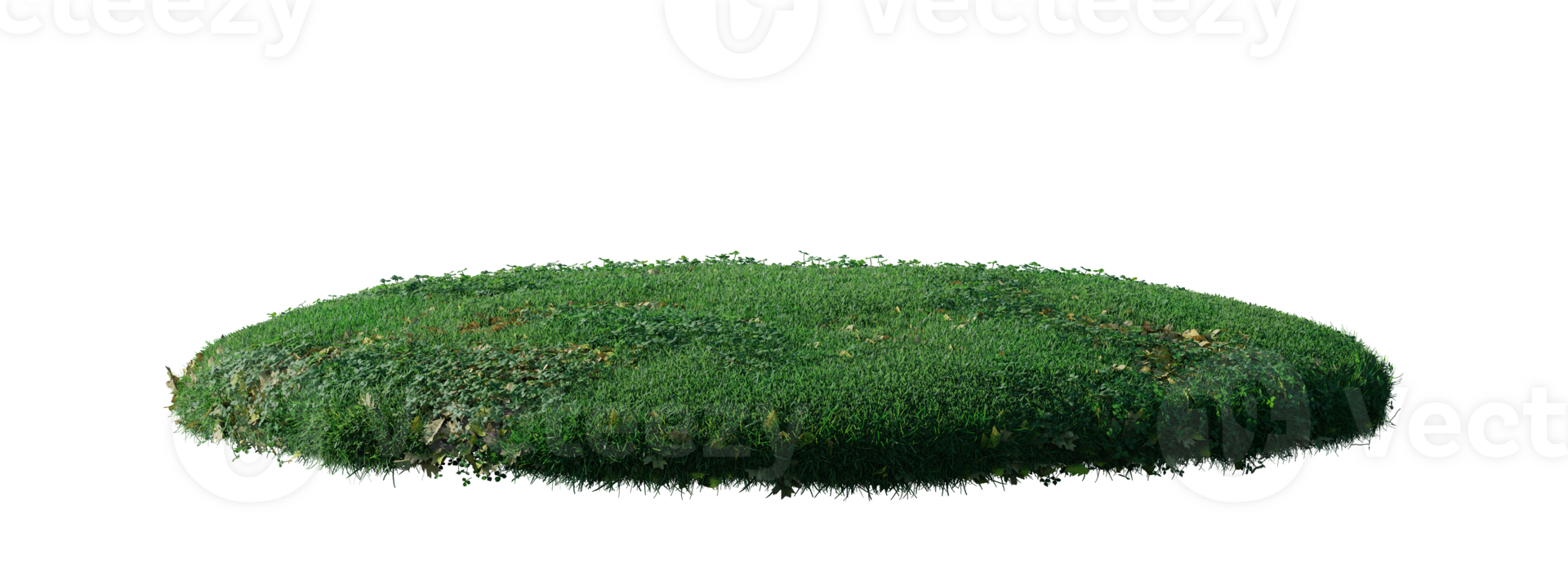 Round surface patch covered with flowers, green or dry grass isolated on white background. Realistic natural element for design. Bright 3d illustration. png