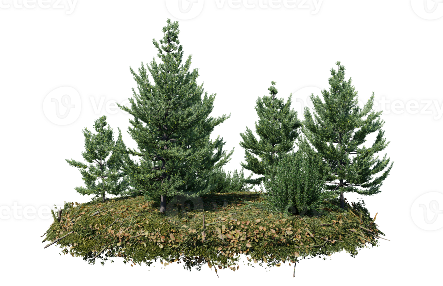 Round surface of Small Plant forest patch covered with flowers, green or dry grass isolated on transparent background. Realistic natural element for design. Bright 3d png