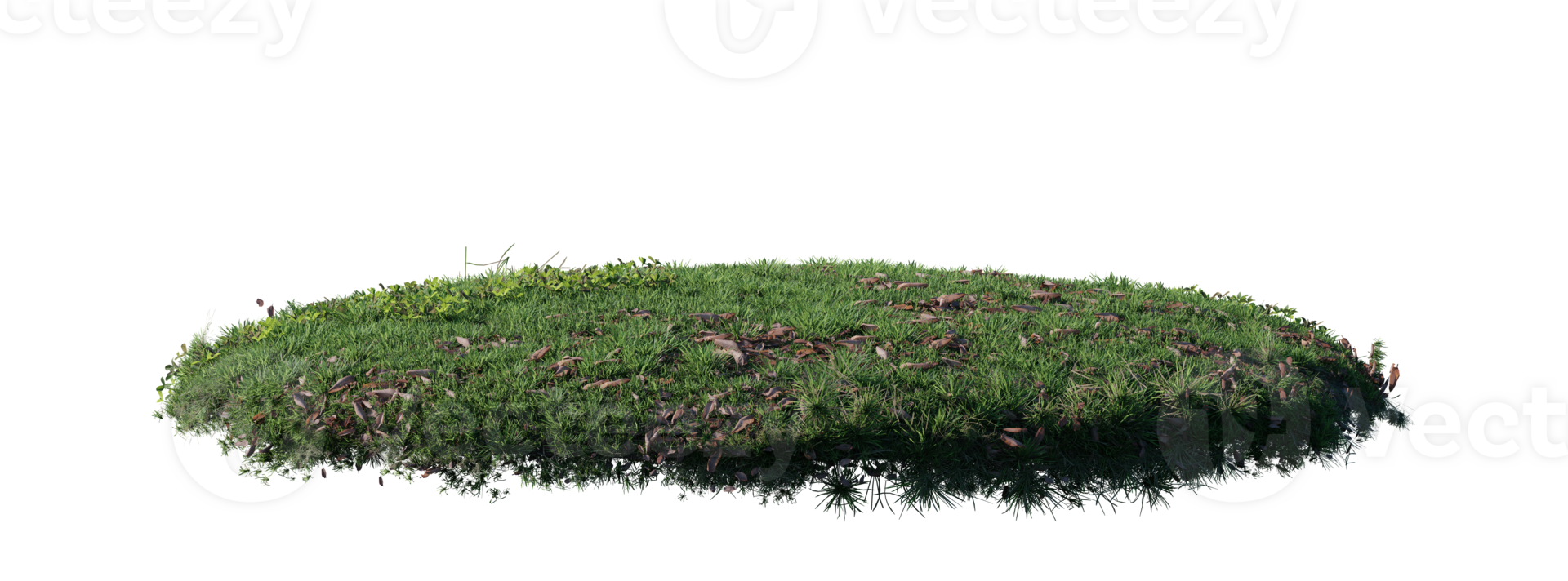Round surface patch covered with flowers, green or dry grass isolated on white background. Realistic natural element for design. Bright 3d illustration. png
