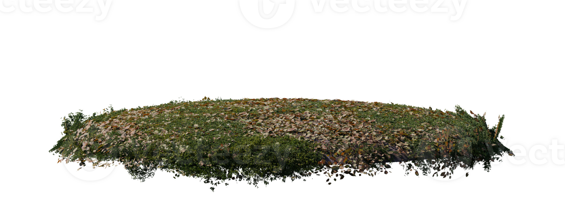 Round surface patch covered with flowers, green or dry grass isolated on white background. Realistic natural element for design. Bright 3d illustration. png