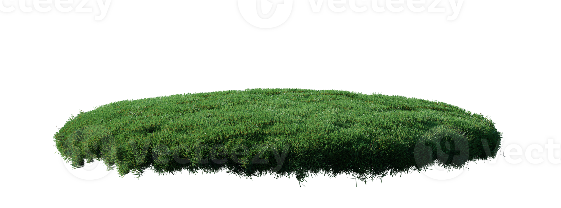 Round surface patch covered with flowers, green or dry grass isolated on white background. Realistic natural element for design. Bright 3d illustration. png