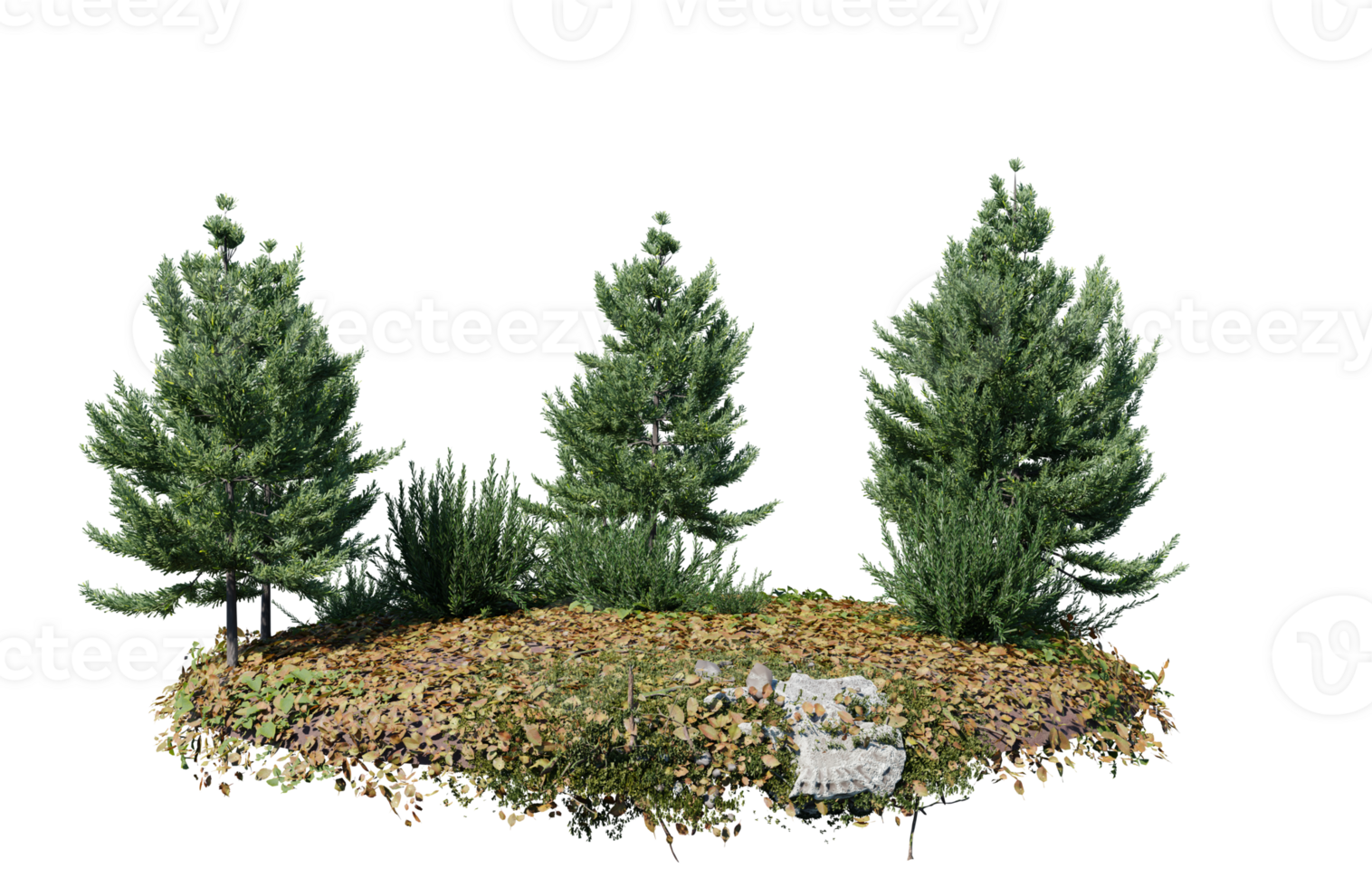Round surface of Small Plant forest patch covered with flowers, green or dry grass isolated on transparent background. Realistic natural element for design. Bright 3d png