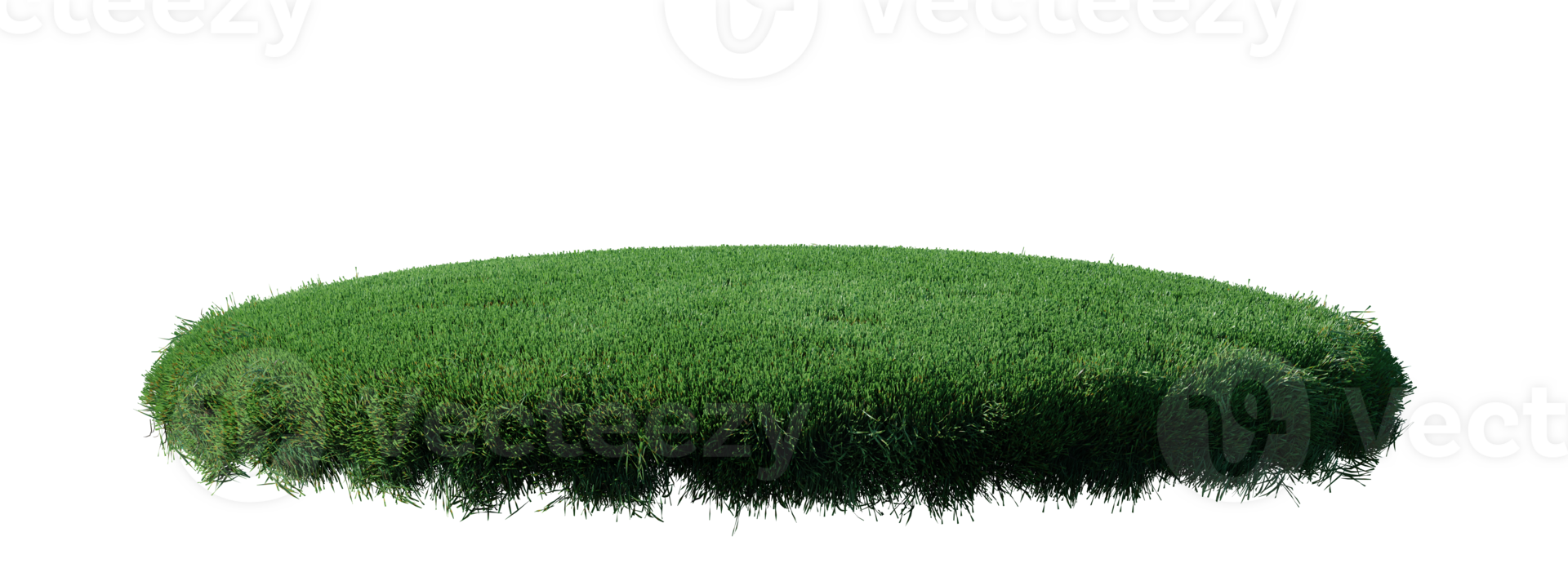 Round surface patch covered with flowers, green or dry grass isolated on white background. Realistic natural element for design. Bright 3d illustration. png