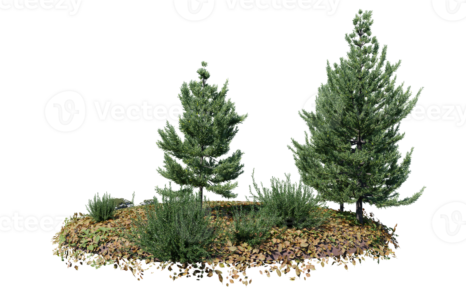 Round surface of Small Plant forest patch covered with flowers, green or dry grass isolated on transparent background. Realistic natural element for design. Bright 3d png