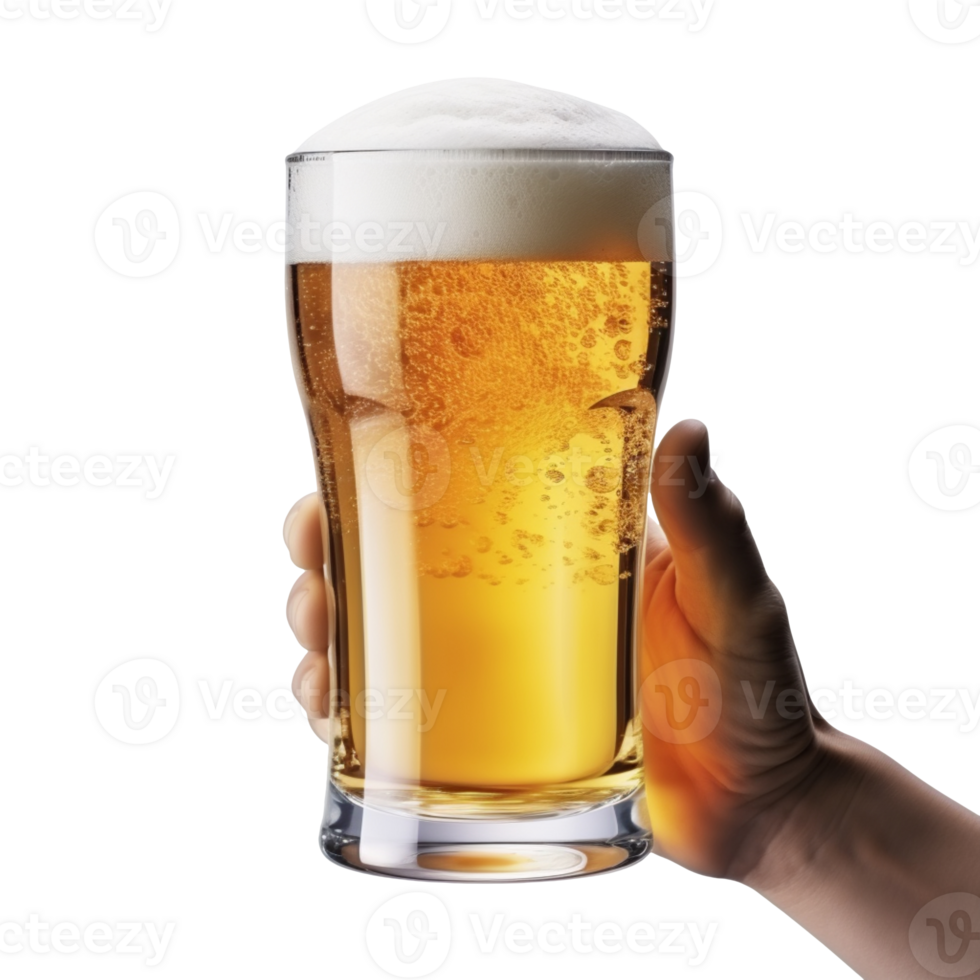 AI generated Bartender holding a glass of beer in his hand isolated on transparent background png