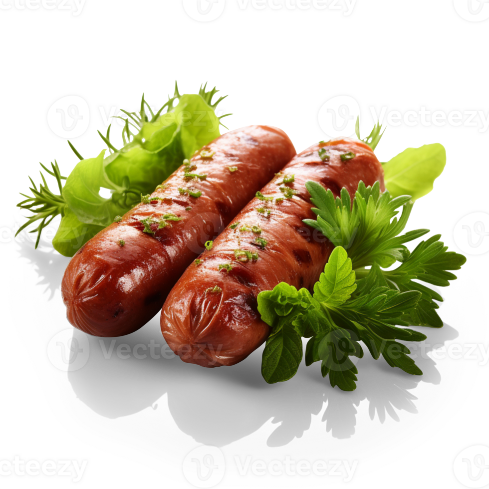 ai genererad grillad fläsk korvar med sallad isolerat på transparent bakgrund png