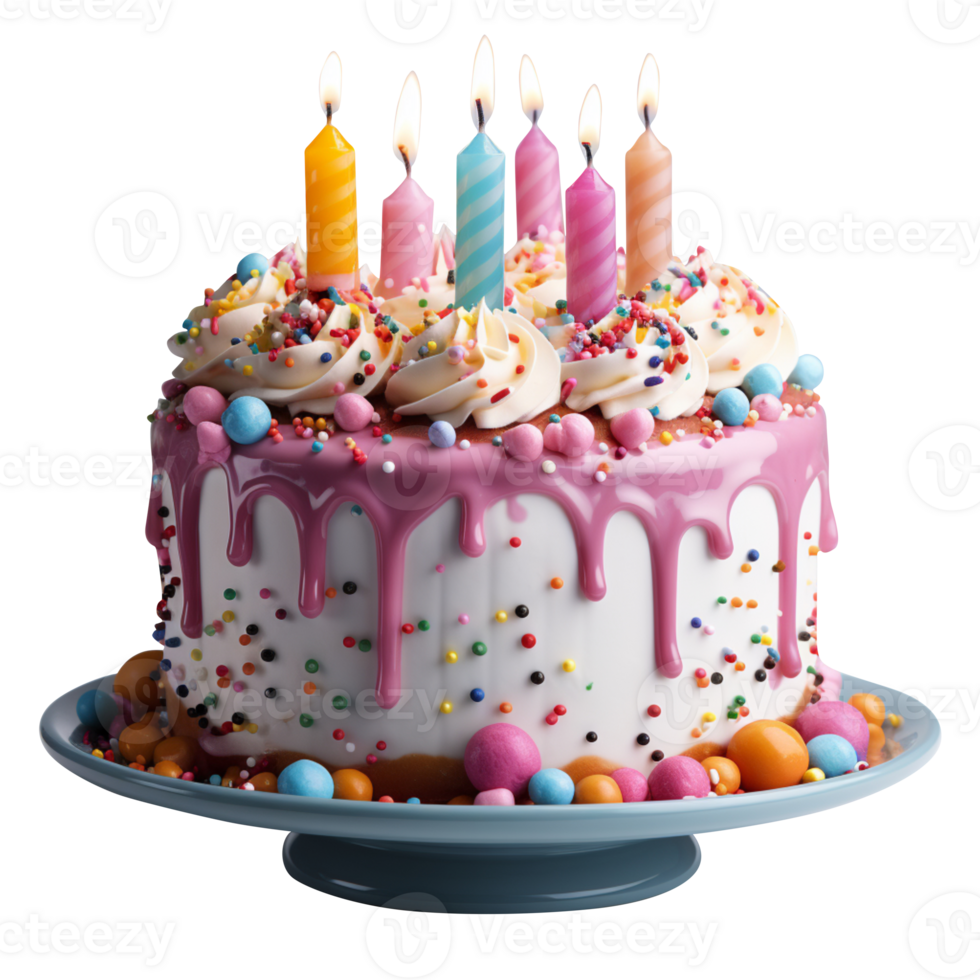 ai generato colorato compleanno torta isolato su trasparente sfondo png