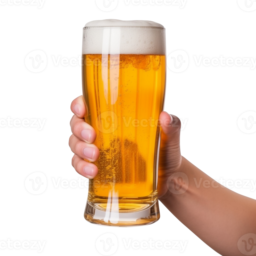 AI generated Male hand holding beer glass isolated on transparent background png