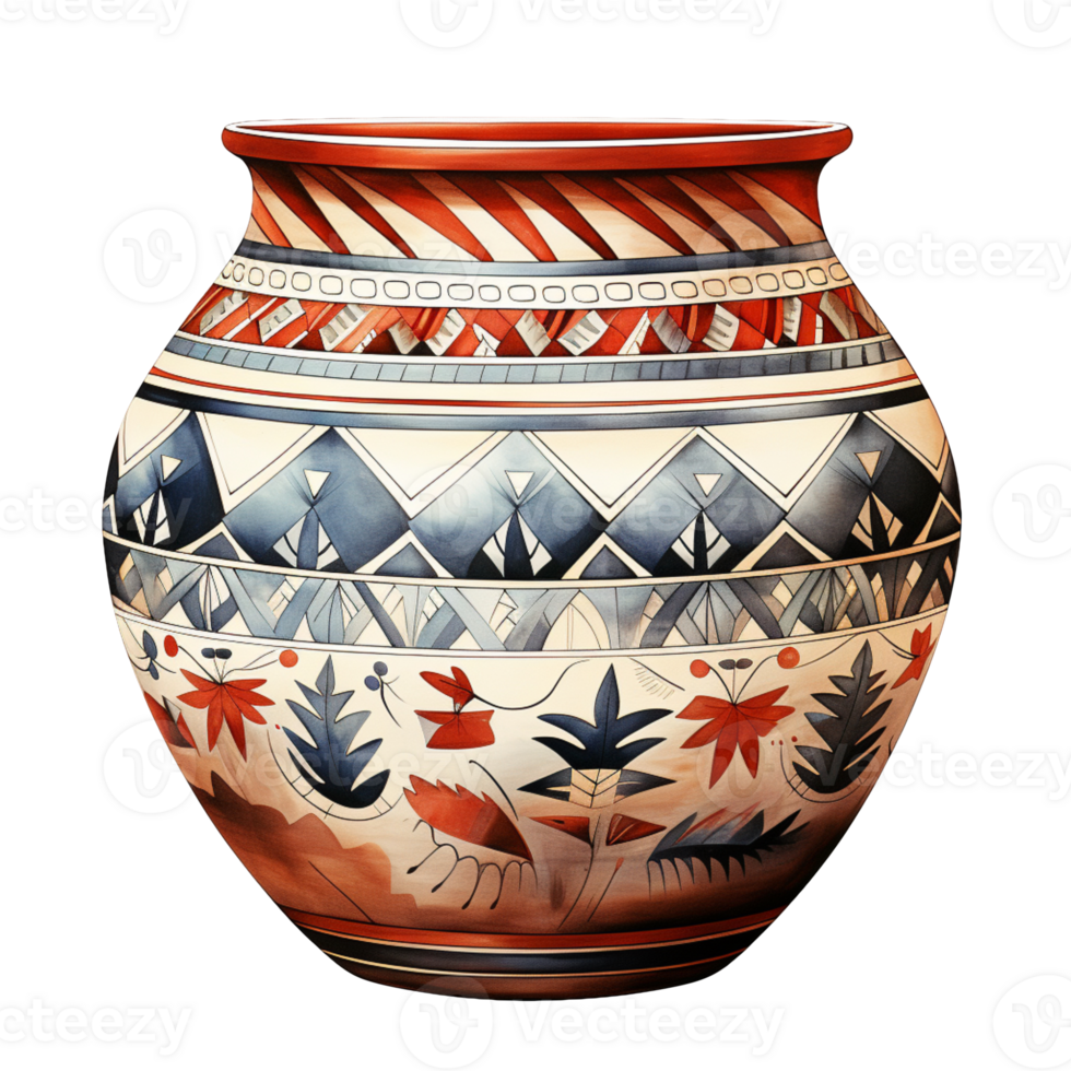 AI generated Colorful clay pot isolated on transparent background png