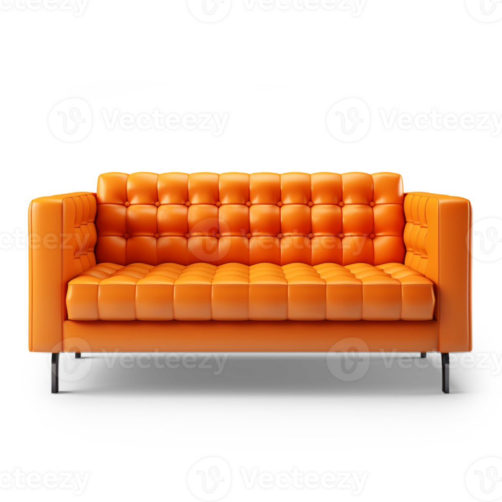 ai generiert ein Orange Sofa isoliert auf transparent Hintergrund png