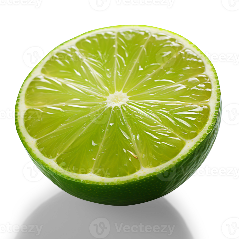 AI generated Half of green lime citrus fruit isolated on transparent background png