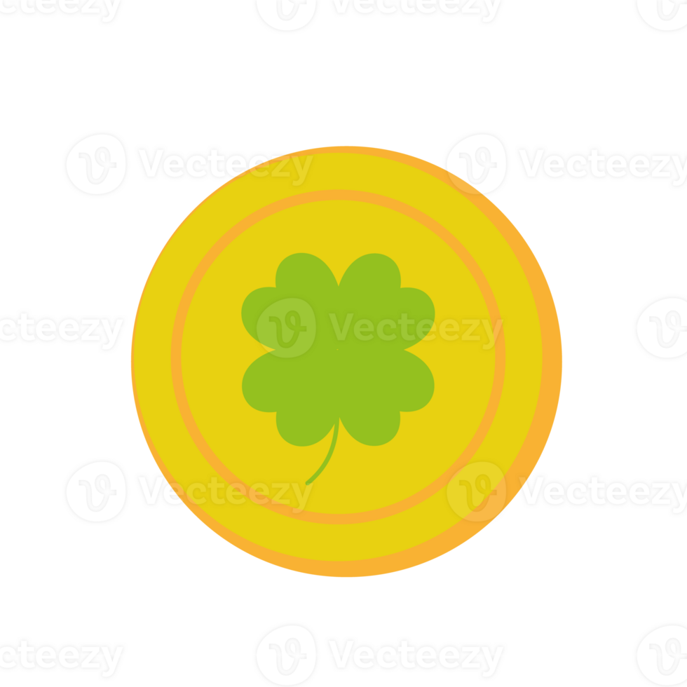 Coin clover line color icon, St. Patrick's Day and holiday, four leaf on coin png