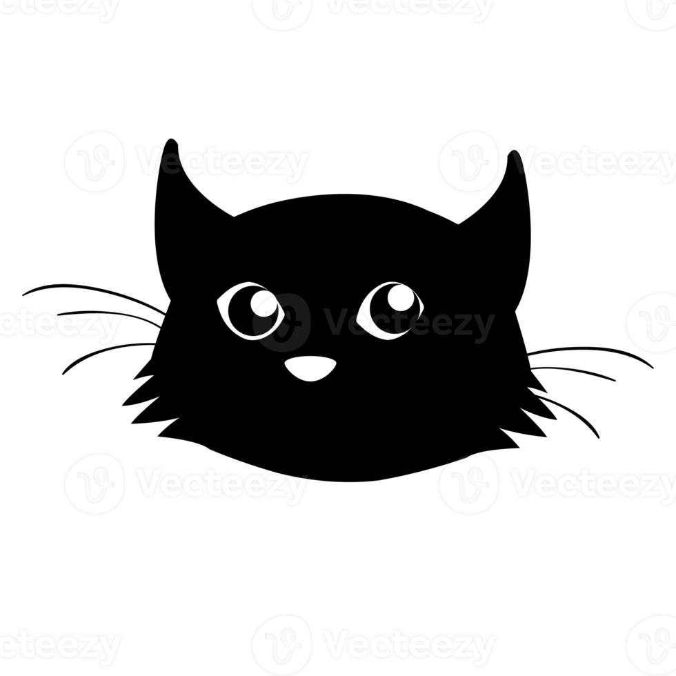 Cute black cat head face icon isolated. Funny kitten. illustration design element. png
