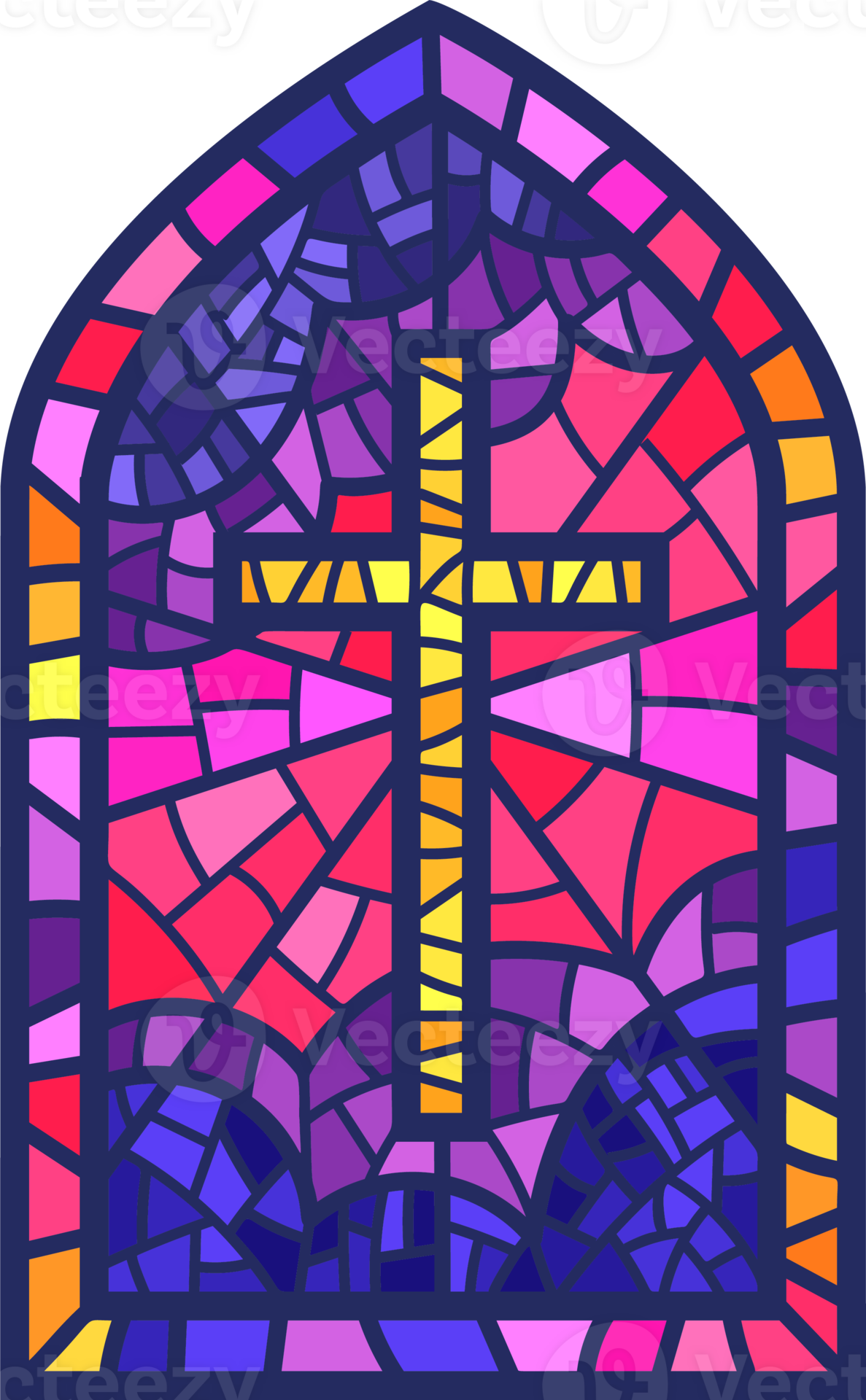 Church glass window. Stained mosaic catholic frame with religious