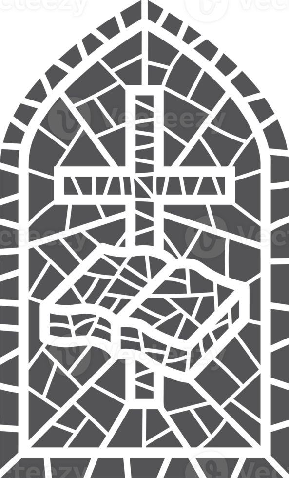 Kirche Glas Fenster. befleckt Mosaik katholisch Rahmen mit religiös Symbol Kreuz und Bibel Buch. Gliederung Illustration png