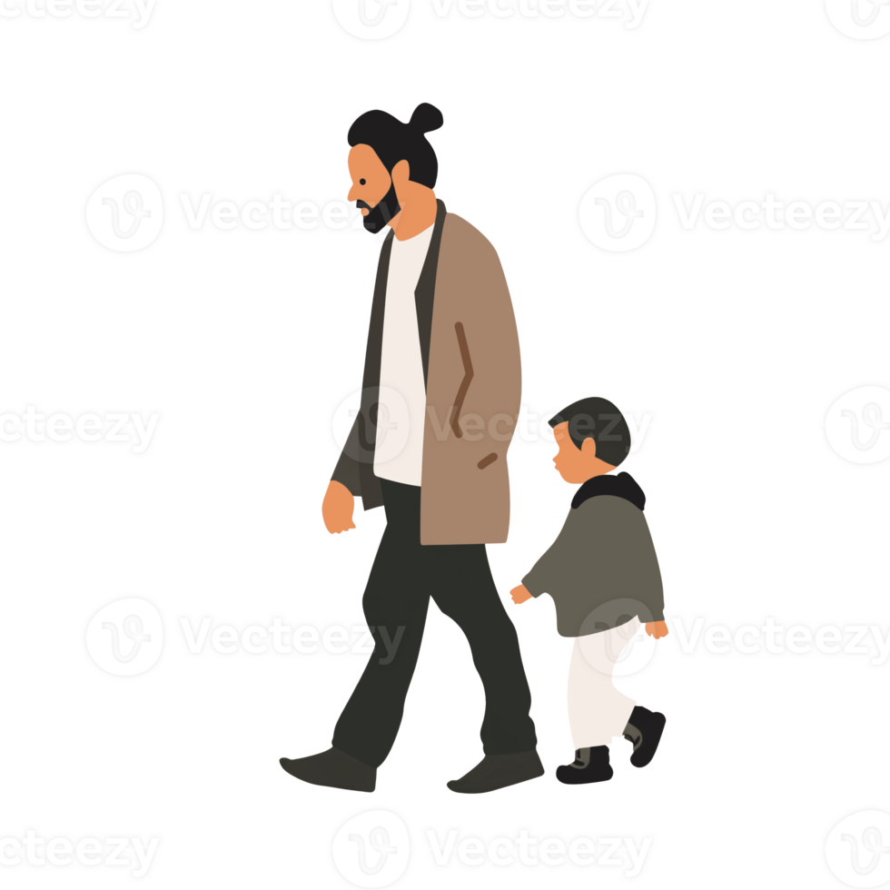 AI generated Stylish Man with Child Walking , Transparent Background, Loose and Fluid Style png