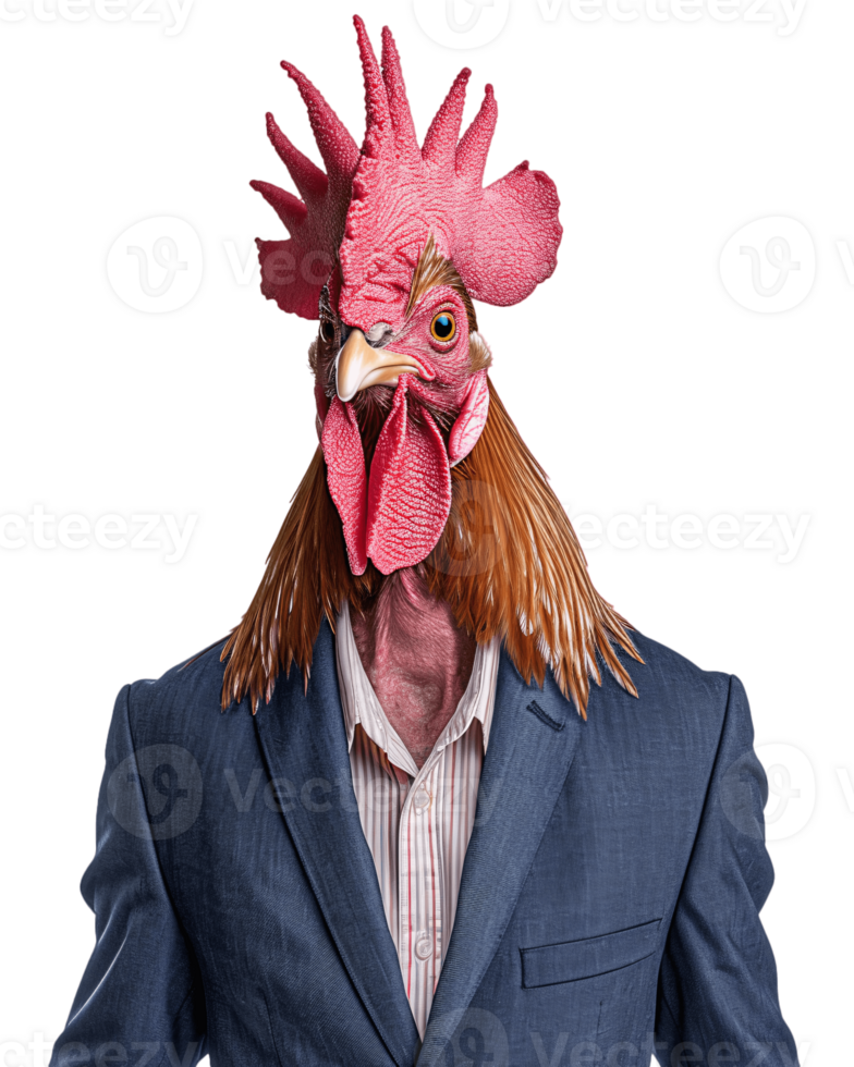 AI generated Anthropomorphic Rooster Wearing Suit on Transparent Background png