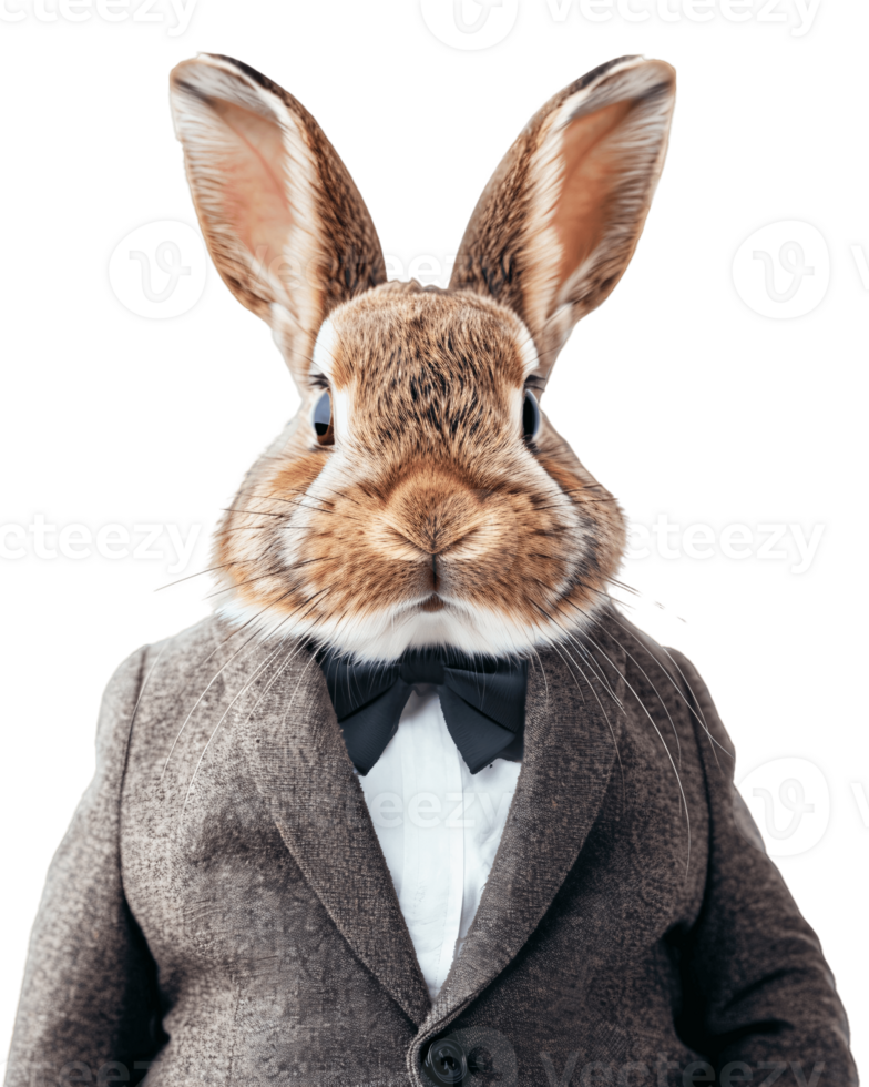 AI generated Anthropomorphic Rabbit Wearing Suit on Transparent Background png