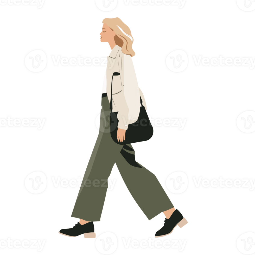 AI generated Stylish Woman Walking with Handbag, Transparent Background, Loose and Fluid Style png