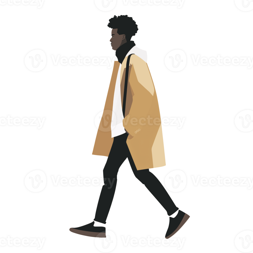 ai generado elegante negro hombre caminando , transparente fondo, suelto y fluido estilo png