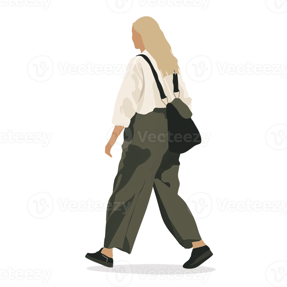 AI generated Stylish Blond Woman Walking , Transparent Background, Loose and Fluid Style png