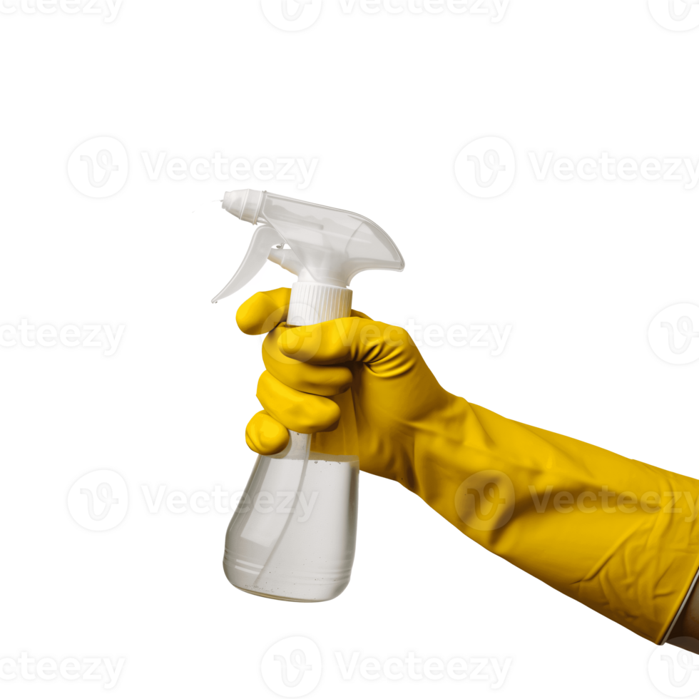 AI generated Sanitation Image Hand Wearing Yellow Gloves Holding Spray Bottle Isolated png