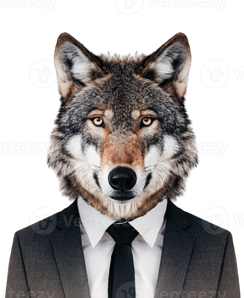 AI generated Anthropomorphic Wolf Wearing Suit on Transparent Background png