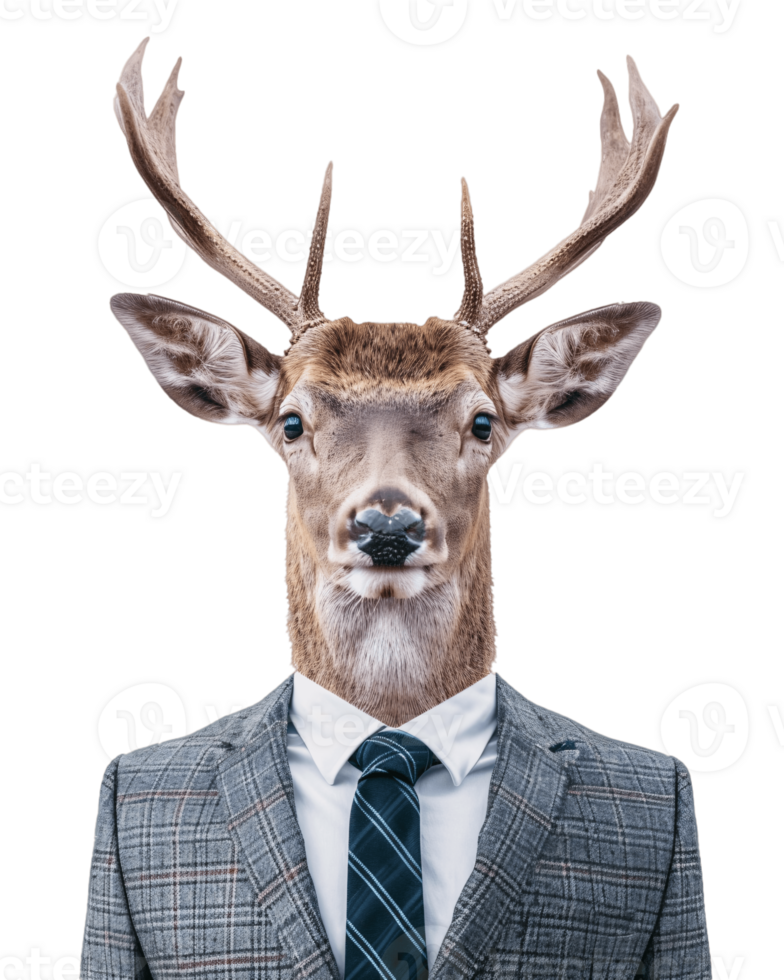 AI generated Anthropomorphic Deer Wearing Suit on Transparent Background png