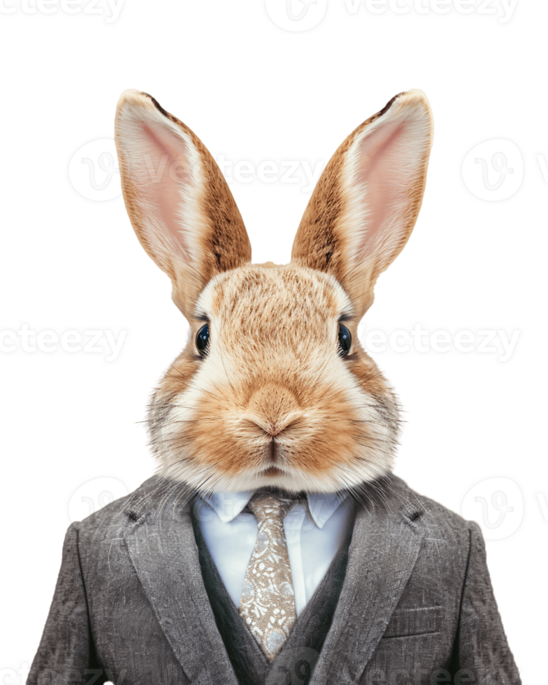 AI generated Anthropomorphic Bunny Wearing Suit on Transparent Background png