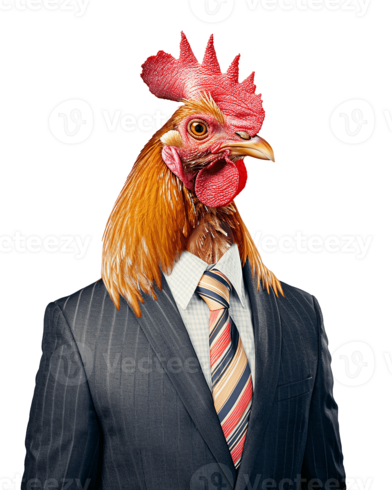 AI generated Anthropomorphic Rooster Wearing Suit on Transparent Background png