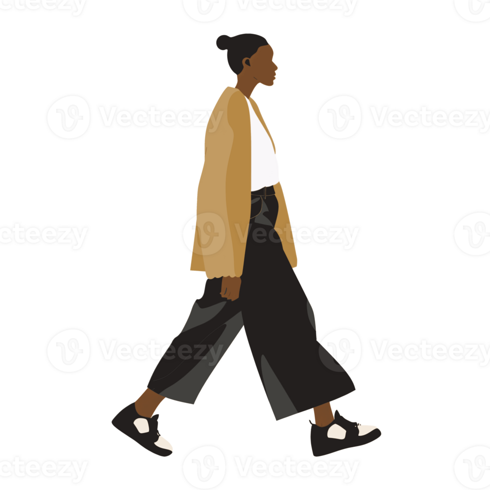 AI generated Stylish Black woman Walking , Transparent Background, Loose and Fluid Style png