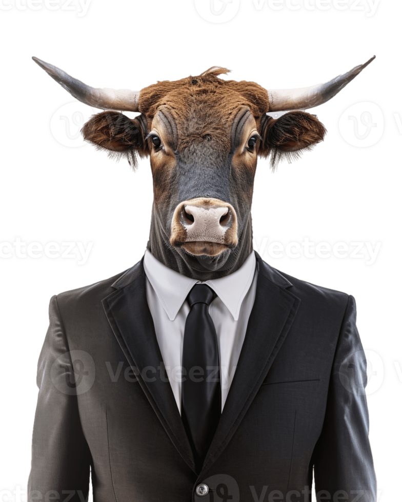 AI generated Anthropomorphic Bull Wearing Suit on Transparent Background png