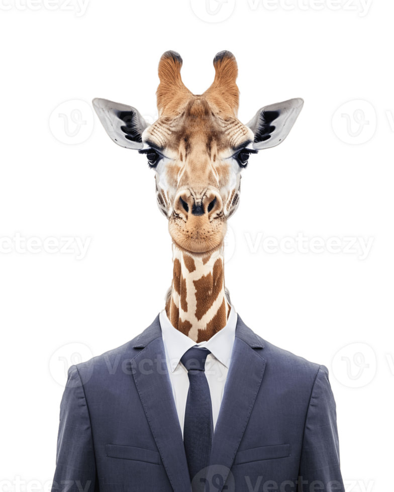 AI generated Anthropomorphic Giraffe Wearing Suit on Transparent Background png