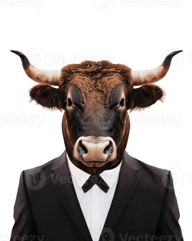 AI generated Anthropomorphic Bull Wearing Suit on Transparent Background png