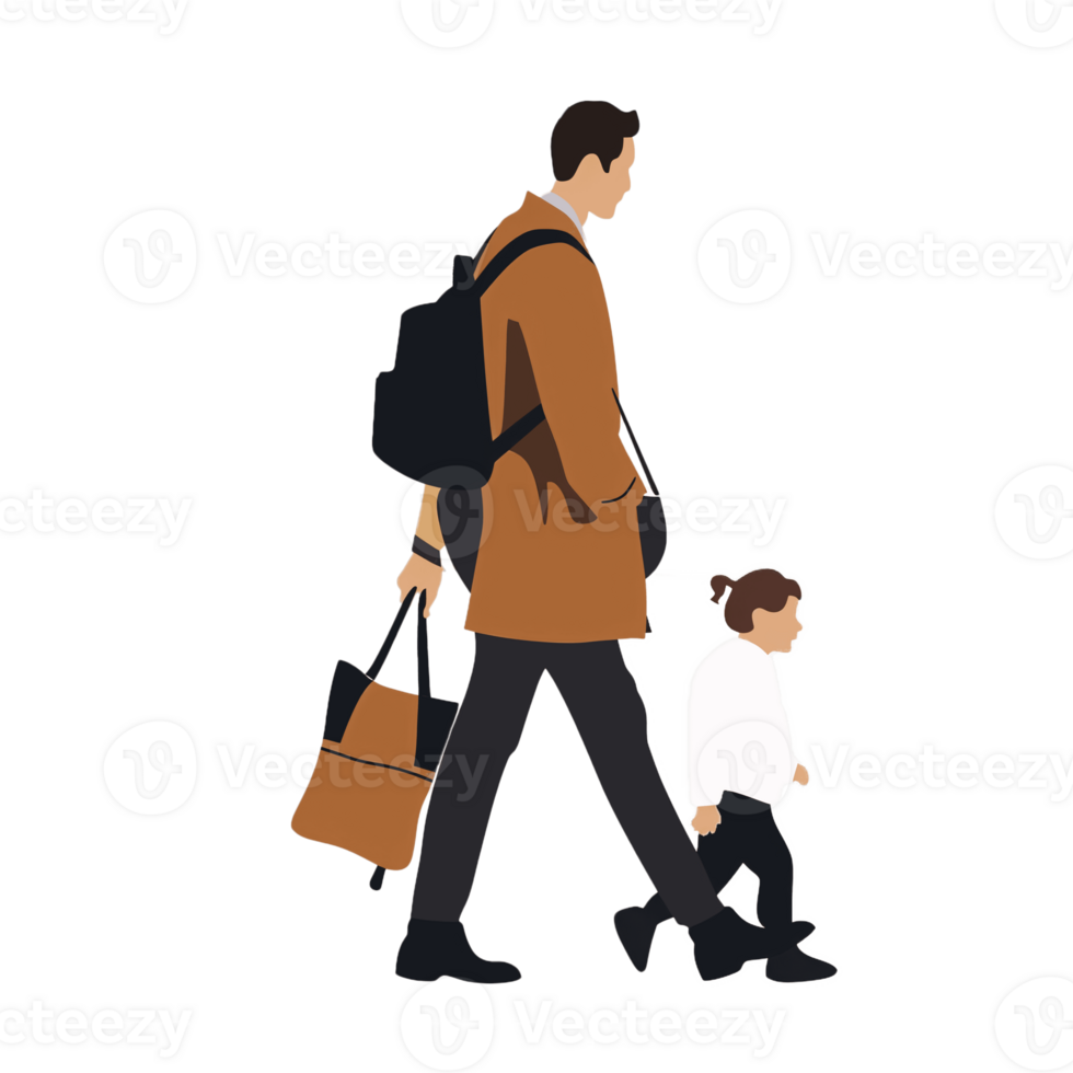 AI generated Stylish Man Walking with Child, Transparent Background, Loose and Fluid Style png