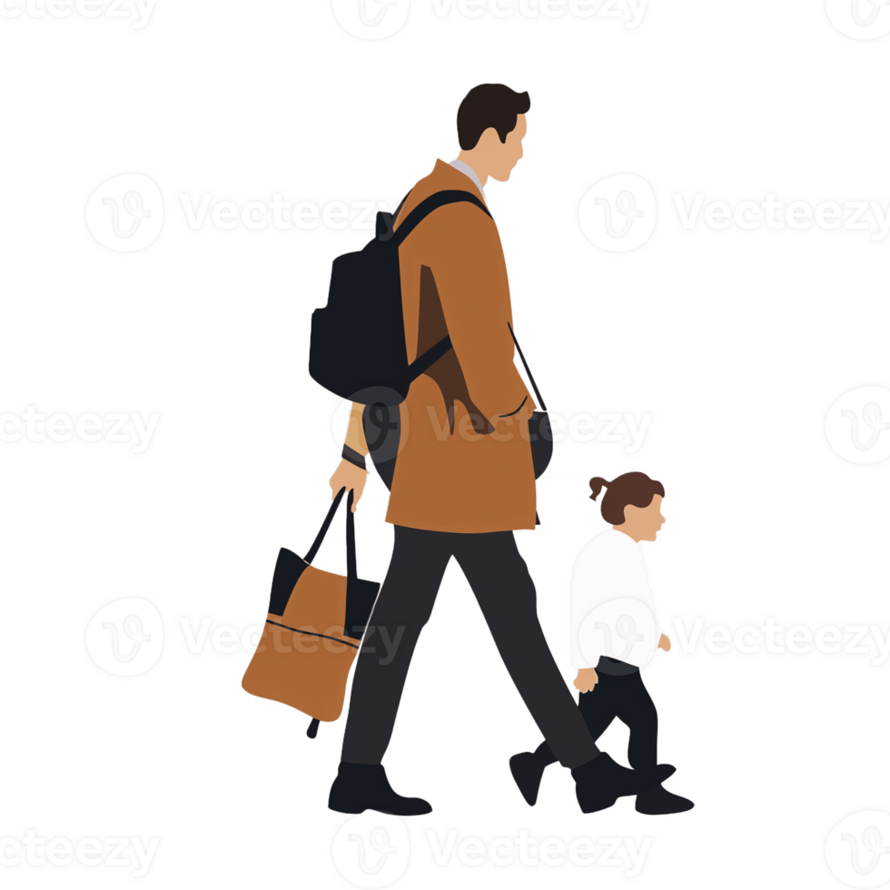 ai généré élégant homme en marchant avec enfant, transparent arrière-plan, ample et fluide style png