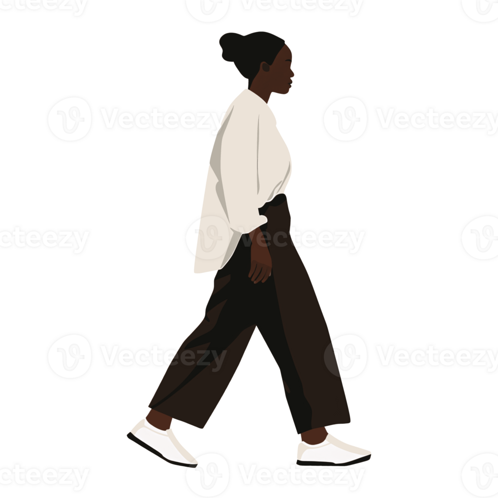 AI generated Stylish Black woman Walking , Transparent Background, Loose and Fluid Style png