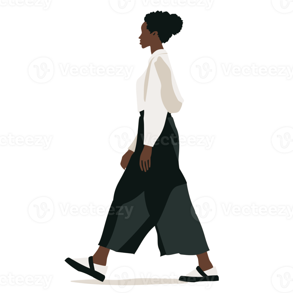 AI generated Stylish Black woman Walking , Transparent Background, Loose and Fluid Style png
