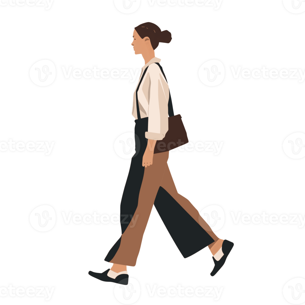 ai gegenereerd elegant vrouw wandelen met handtas, transparant achtergrond, los en vloeistof stijl png