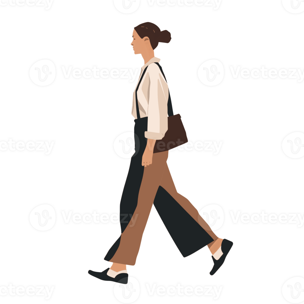 AI generated Stylish Woman Walking with Handbag, Transparent Background, Loose and Fluid Style png