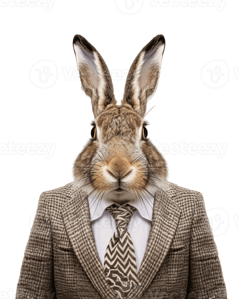 AI generated Anthropomorphic Hare Wearing Suit on Transparent Background png