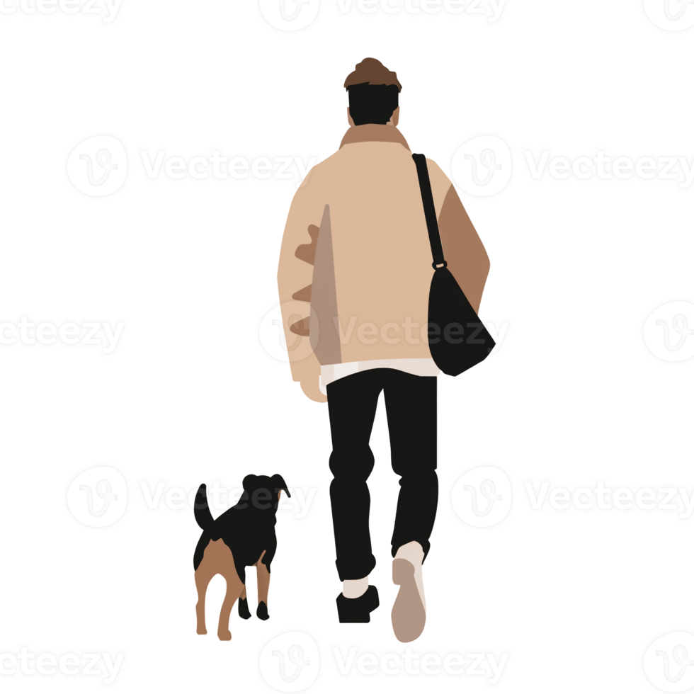 AI generated Stylish Man Walking with dog, Transparent Background, Loose and Fluid Style png