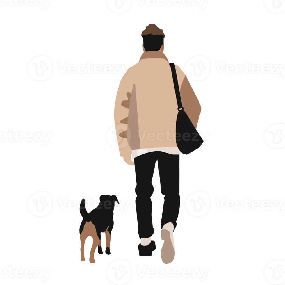 ai generado elegante hombre caminando con perro, transparente fondo, suelto y fluido estilo png