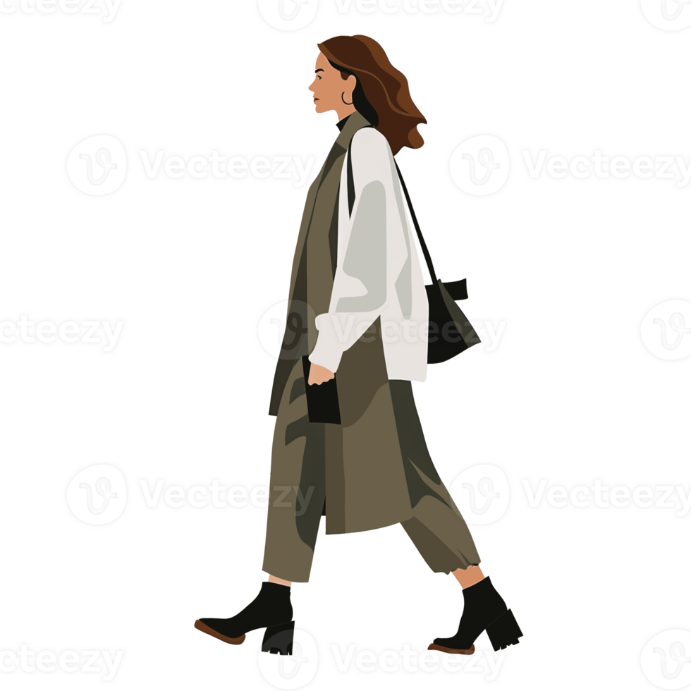 AI generated Stylish Woman Walking with Handbag, Transparent Background, Loose and Fluid Style png