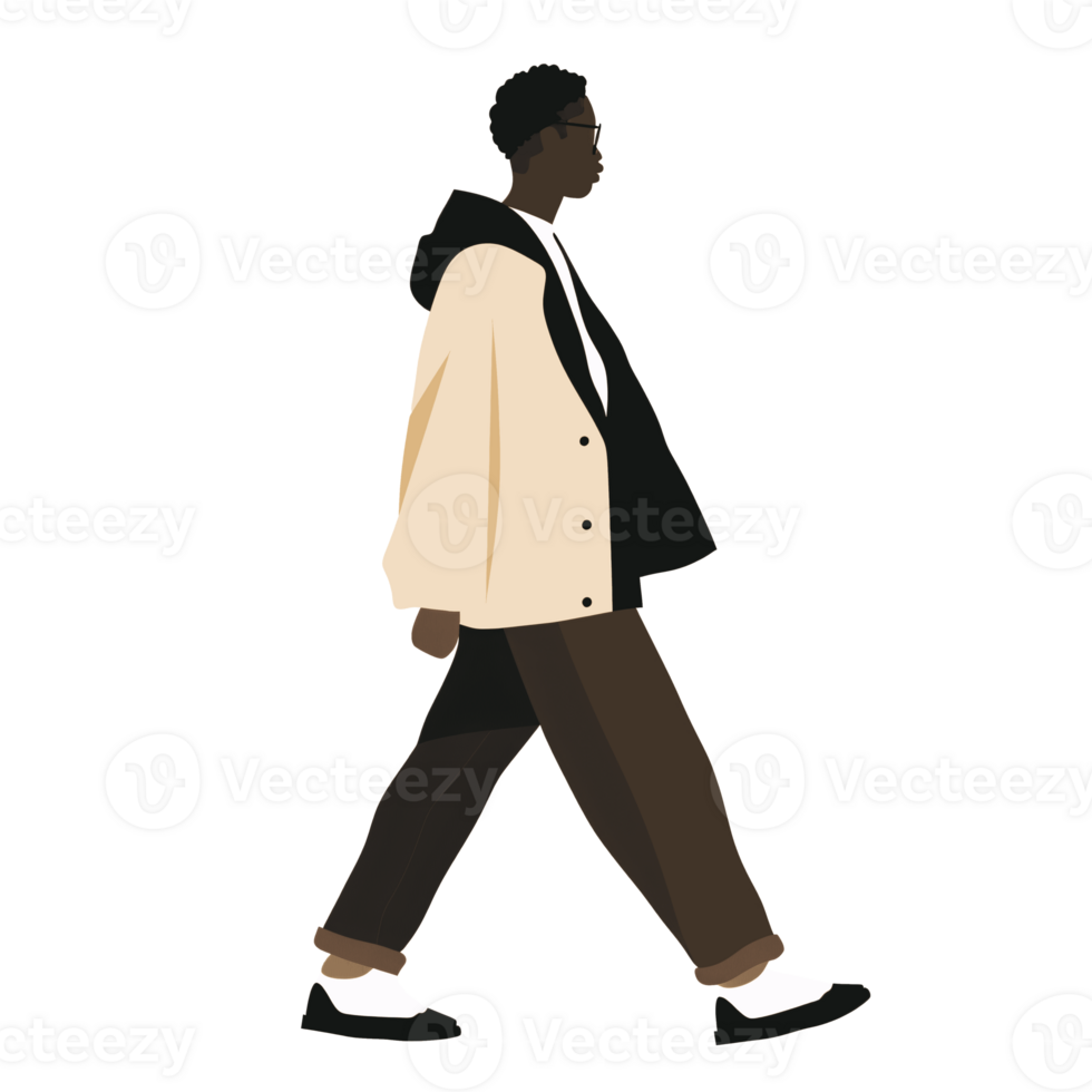 AI generated Stylish Black Man Walking , Transparent Background, Loose and Fluid Style png