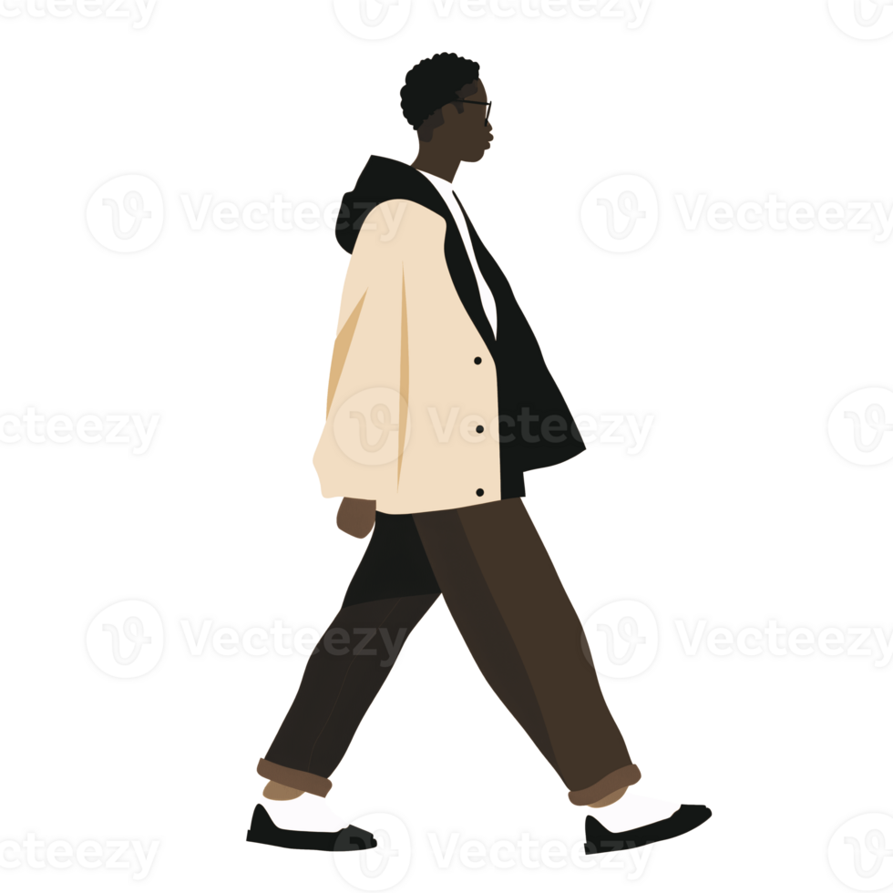 ai generado elegante negro hombre caminando , transparente fondo, suelto y fluido estilo png