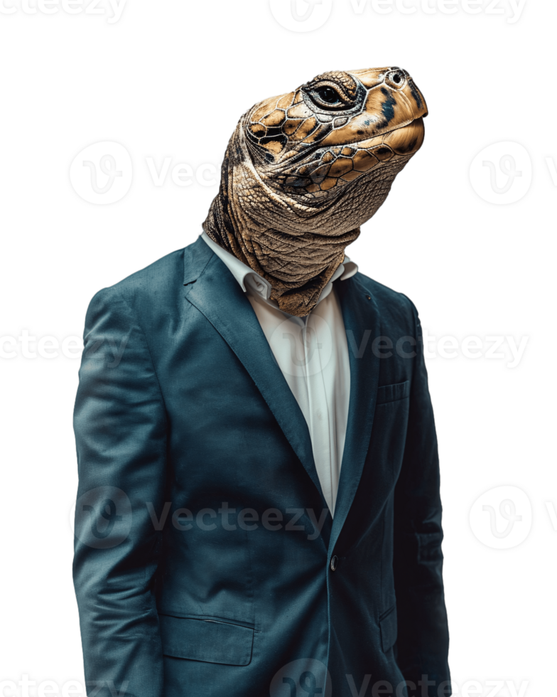 ai généré anthropomorphe tortue portant costume sur transparent Contexte png