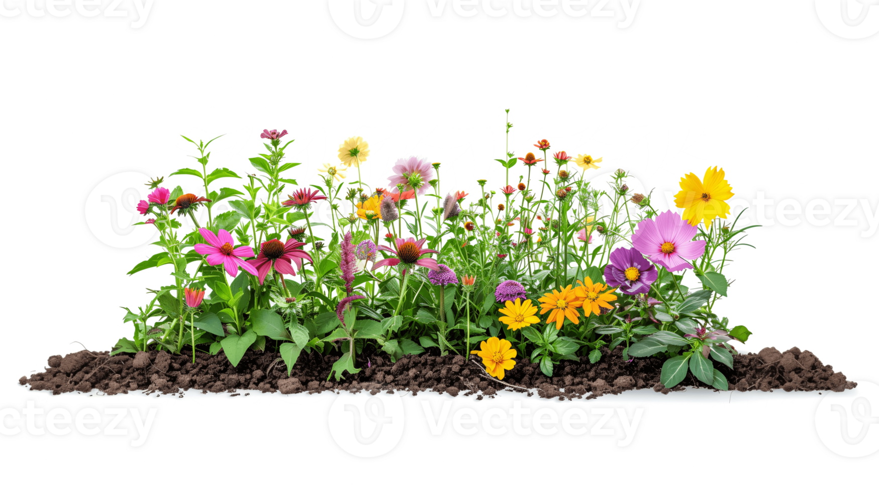 AI generated Colorful Flowers in Soil Isolated on White Background png