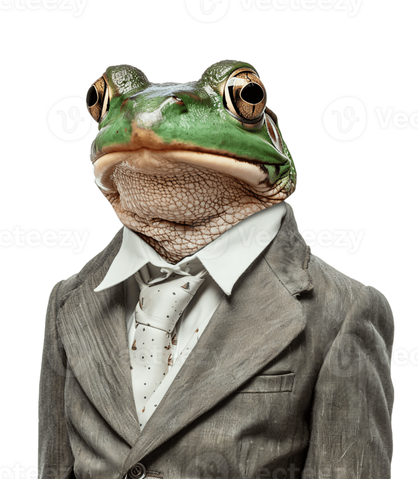 AI generated Anthropomorphic Frog Wearing Suit on Transparent Background png